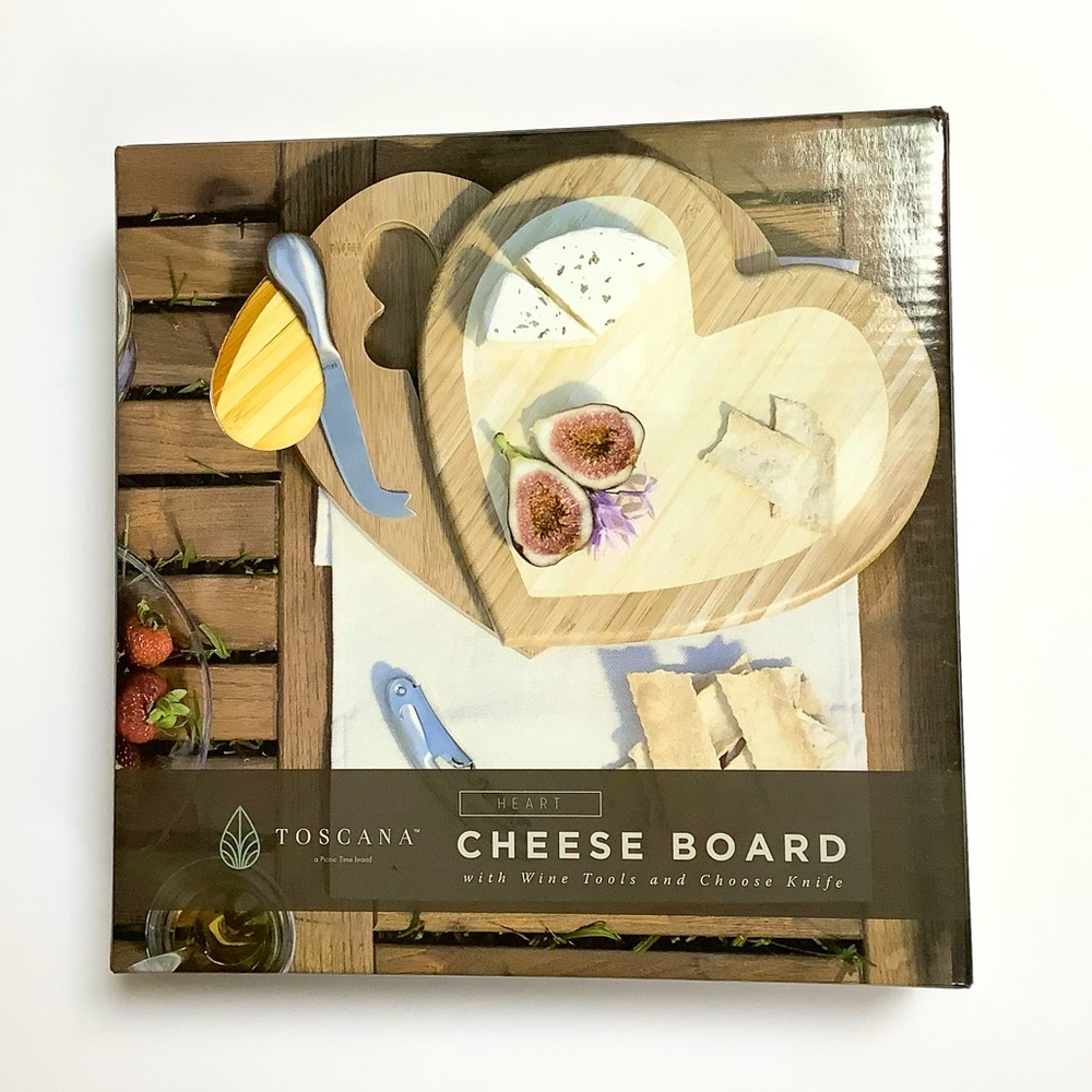 NIB Toscana ❤️  Heart Cheese Board, Wine Tools & Knife